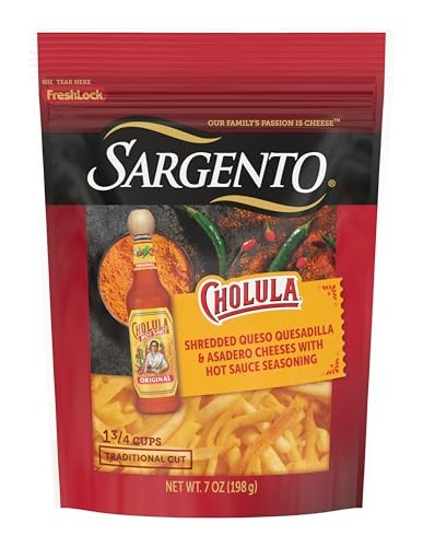 Sargento Cholula Natural Queso Quesadilla & Asadero Shredded Cheese with Hot Sauce Seasonings, Traditional Cut, 7 Oz