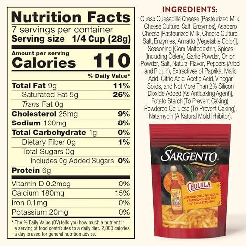 Sargento Cholula Natural Queso Quesadilla & Asadero Shredded Cheese with Hot Sauce Seasonings, Traditional Cut, 7 Oz thumbnail
