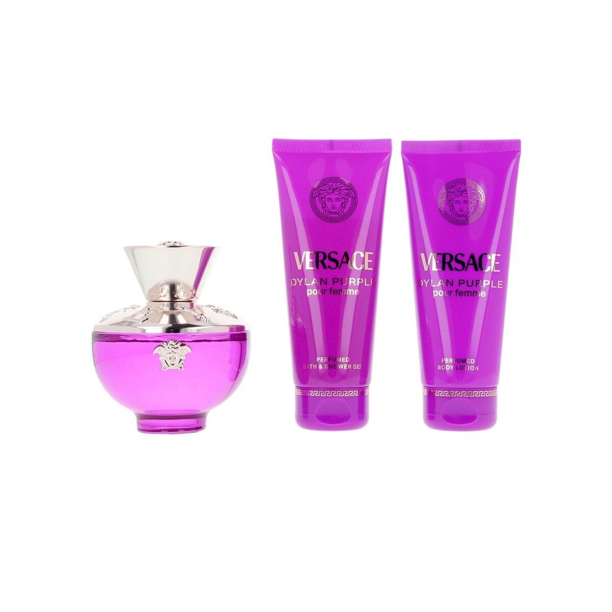Versace Dylan Purple - EDP 100 Ml + Body Lotion 100 Ml + Shower Gel 100 Ml + (black) Pouch