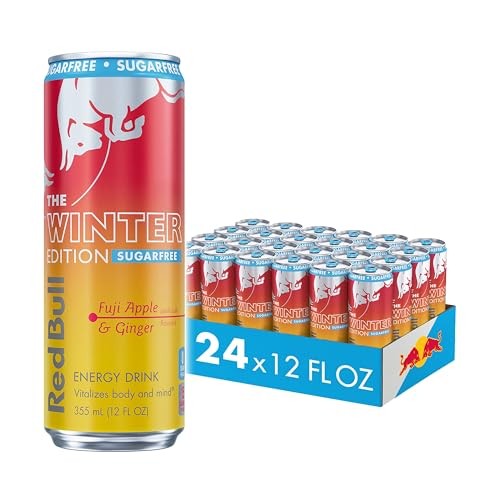 Red Bull Sugar-Free Fuji Apple and Ginger Winter Edition Energy Drink, with 80mg Caffeine Plus Taurine & B Vitamins, 12 Fl Oz, Pack of 24 Cans