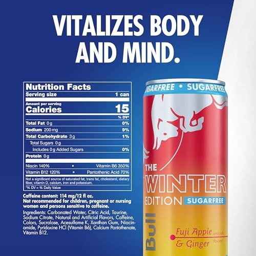 Red Bull Sugar-Free Fuji Apple and Ginger Winter Edition Energy Drink, with 80mg Caffeine Plus Taurine & B Vitamins, 12 Fl Oz, Pack of 24 Cans thumbnail