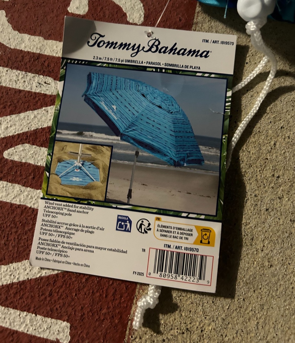 Tommy Bahama ANCHORX 7.5’ Beach Umbrella System, Blue Stripes - Lightweight Easy