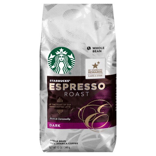 Starbucks Espresso Roast Dark Roast Whole Bean Coffee, 12-Ounce Bag