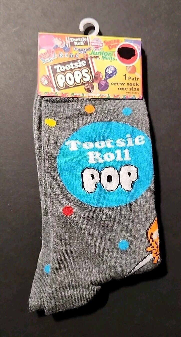 Tootsie Roll Pop Novelty Crew Socks 1 Pair Mens Shoe Size 8-12/Women 9-14 *NEW*