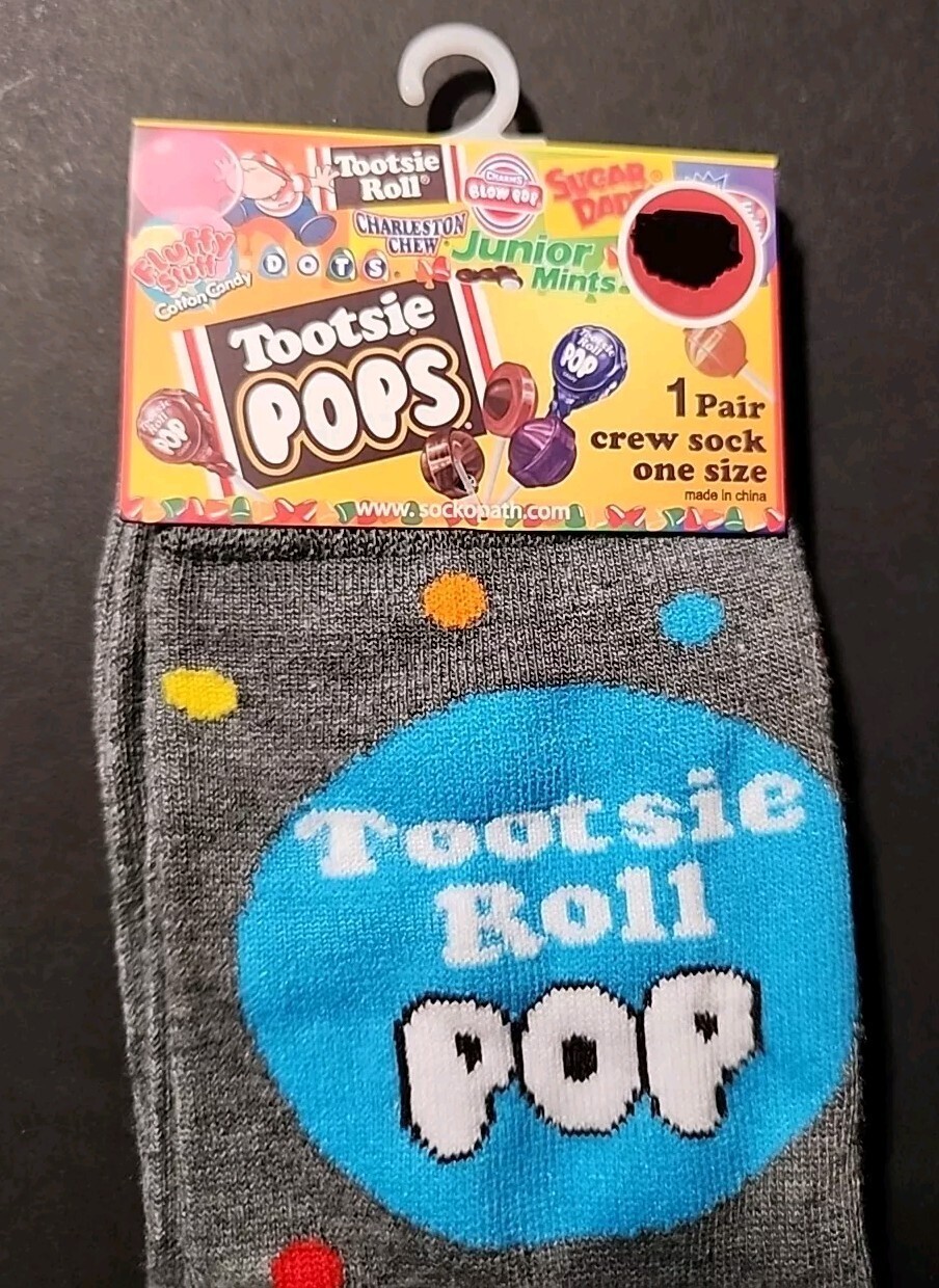 Tootsie Roll Pop Novelty Crew Socks 1 Pair Mens Shoe Size 8-12/Women 9-14 *NEW* thumbnail