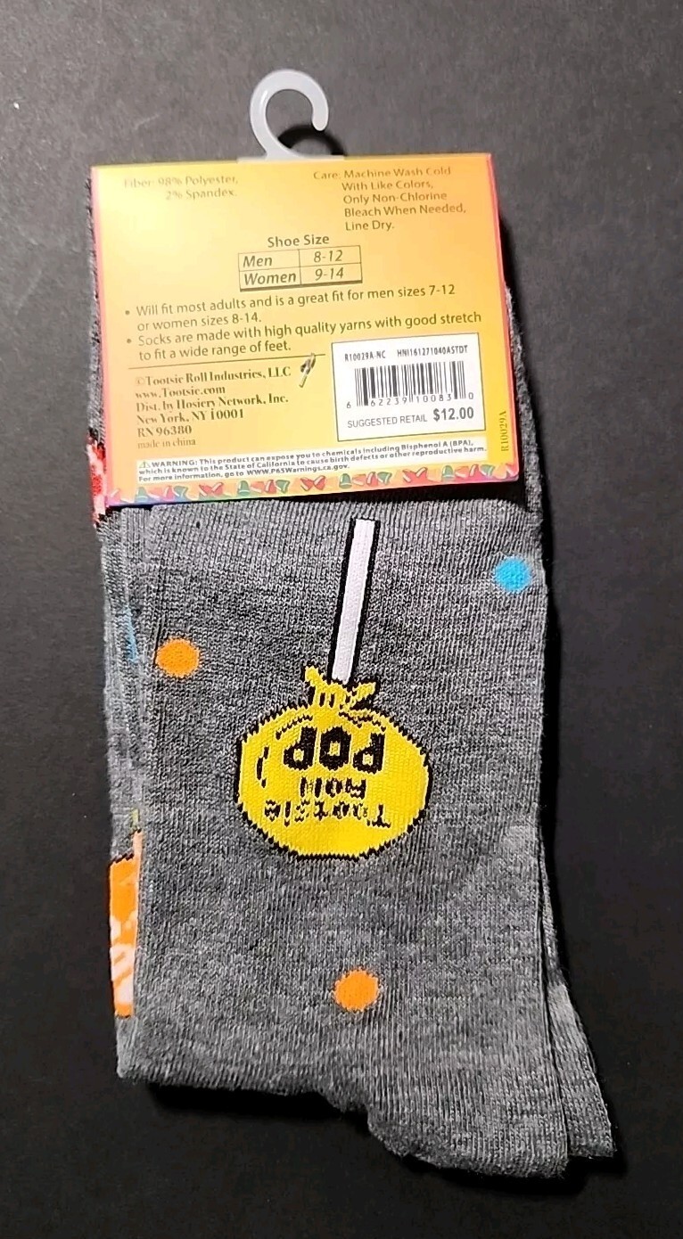 Tootsie Roll Pop Novelty Crew Socks 1 Pair Mens Shoe Size 8-12/Women 9-14 *NEW* thumbnail