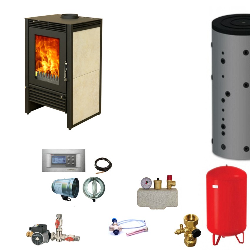 EuroTeplo Wasserführender Kaminofen | Marbella Compact | Set | 12 KW