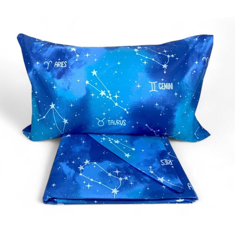 Housse De Couette « Sleep Time » – Signes Du Zodiaque Bleus En 100 % Coton Découvrez La Housse De Couette « Sleeping Time » : Une Touche De Mag