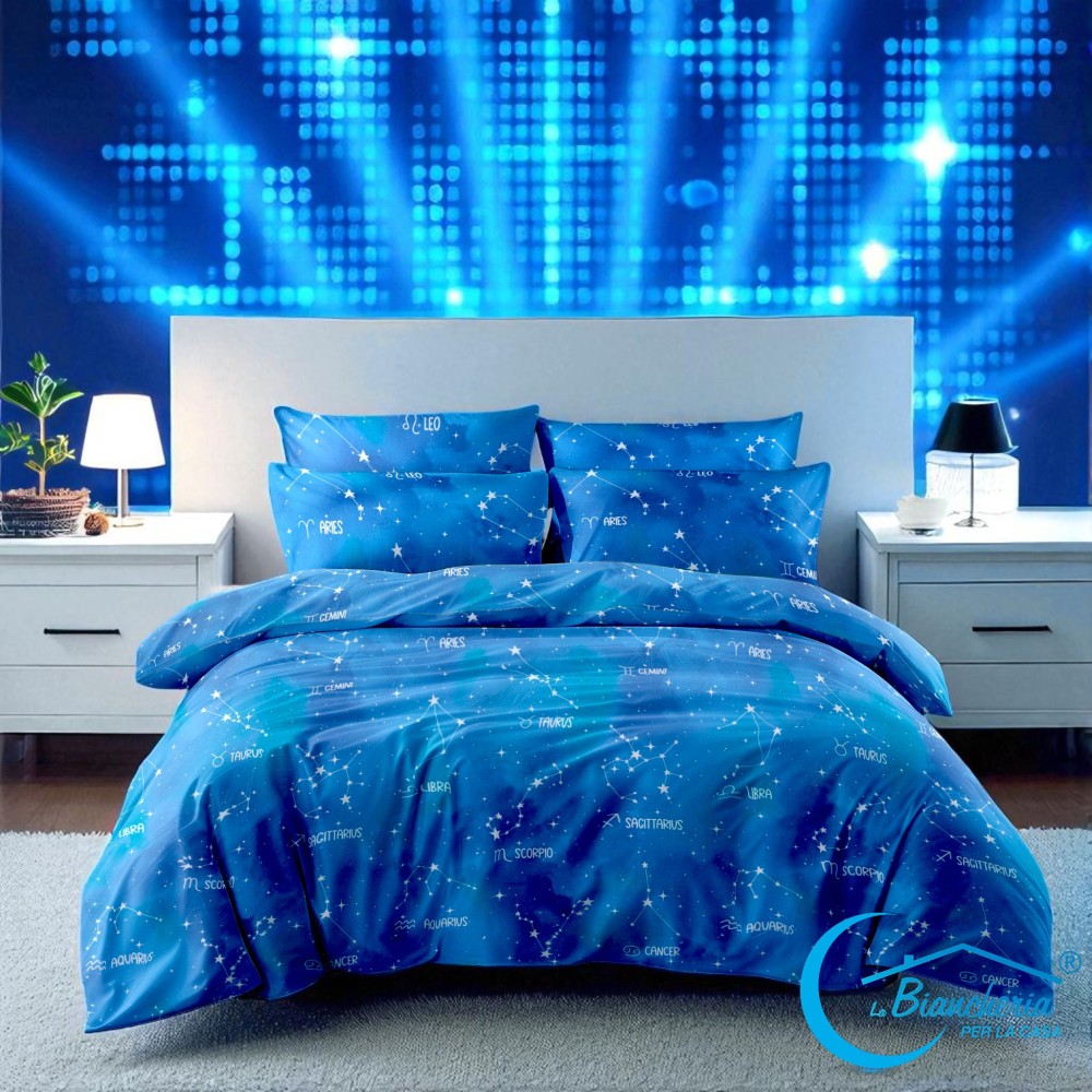Housse De Couette « Sleep Time » – Signes Du Zodiaque Bleus En 100 % Coton Découvrez La Housse De Couette « Sleeping Time » : Une Touche De Mag thumbnail