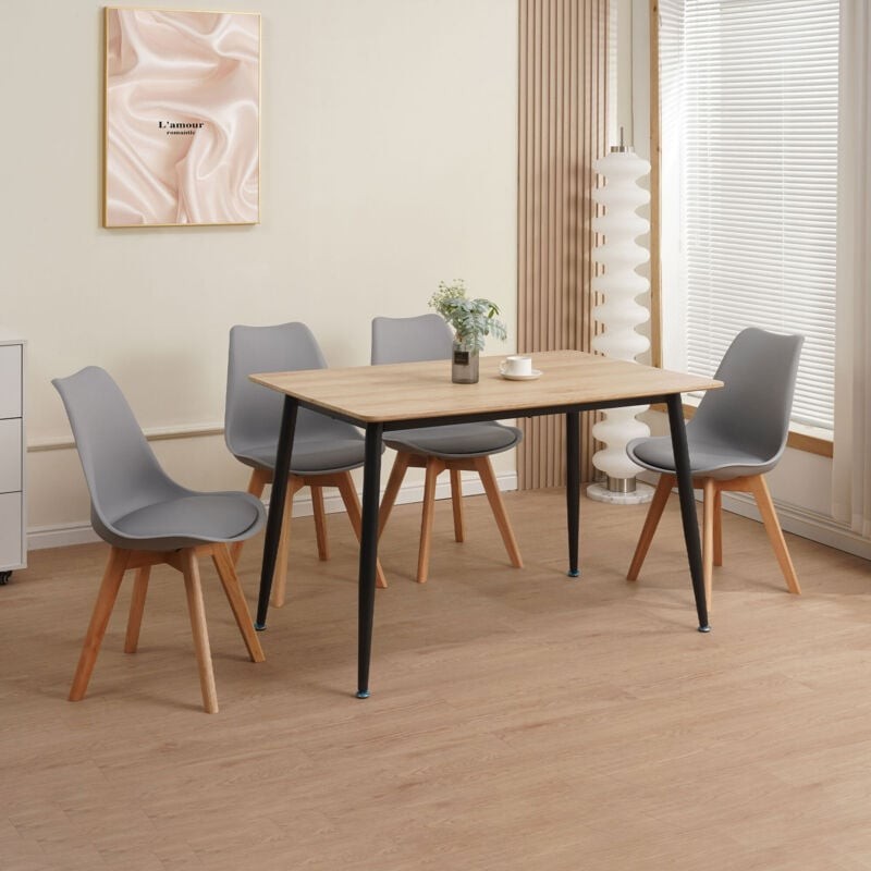 Apportez Une Touche De Modernité à Votre Chez-soi Avec Cet Ensemble Repas Table Naturel + 4 Chaises Grises . C'est Un Bel Ensemble épuré, Prévu P