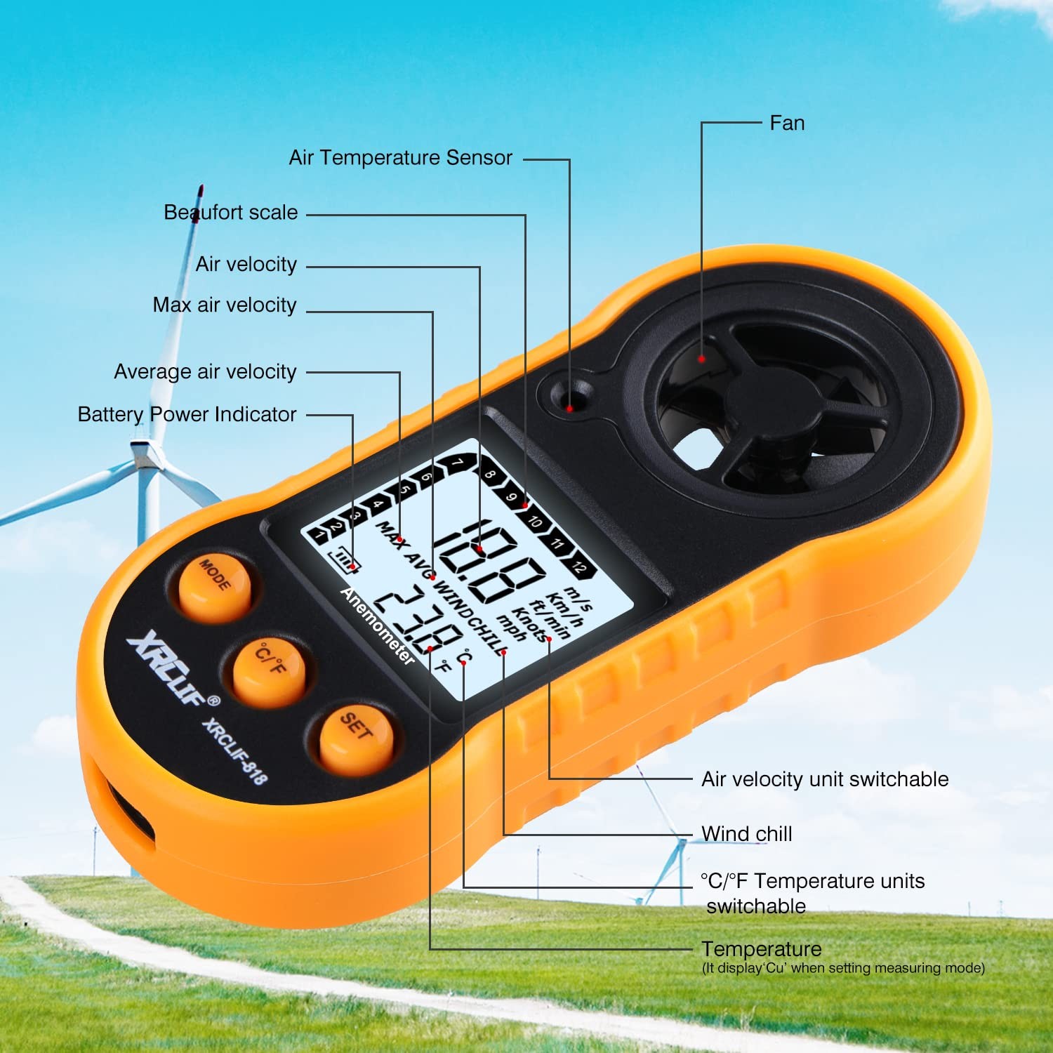 【MÈTRE DE VENT MULTIFONCTION】— : Conçu Pour Mesurer La Vitesse Du Vent (0-30 M/s, 0-5860 Pieds/min, 0-55 Nœuds, 0-90 Km/h, 0-65 Mph) Avec 12  thumbnail
