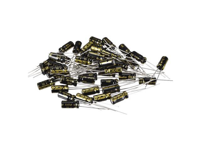 Aluminum Radial Electrolytic Capacitor with 0.47uF 50V 105 Celsius Life 2000H 5 X 11 Mm Black 50pcs