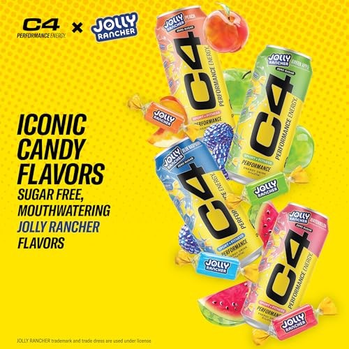 Cellucor C4 Performance Energy Drink | JOLLY RANCHER Peach | Zero Sugar Carbonated Preworkout Energy | 200mg Caffeine with Beta Alanine | 16 Fl Oz (12 thumbnail