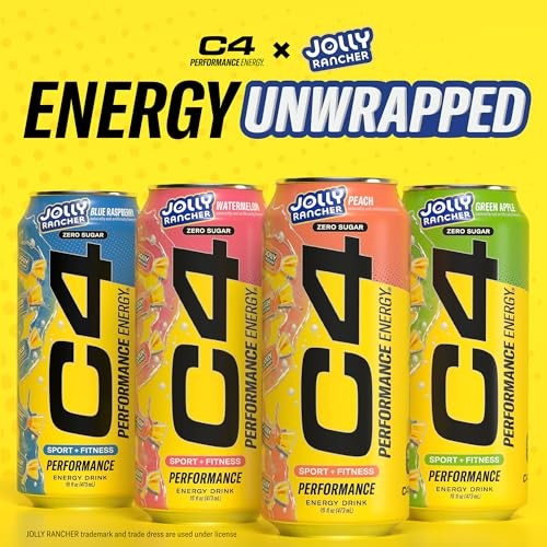 Cellucor C4 Performance Energy Drink | JOLLY RANCHER Peach | Zero Sugar Carbonated Preworkout Energy | 200mg Caffeine with Beta Alanine | 16 Fl Oz (12 thumbnail