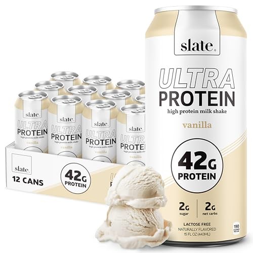Slate Milk - Ultra Protein Shake - Vanilla - 42g Protein, 2g Sugar, 190 Calories, 2g Net Carbs - Lactose Free, No Added Sugar - Made with Ultra Filter