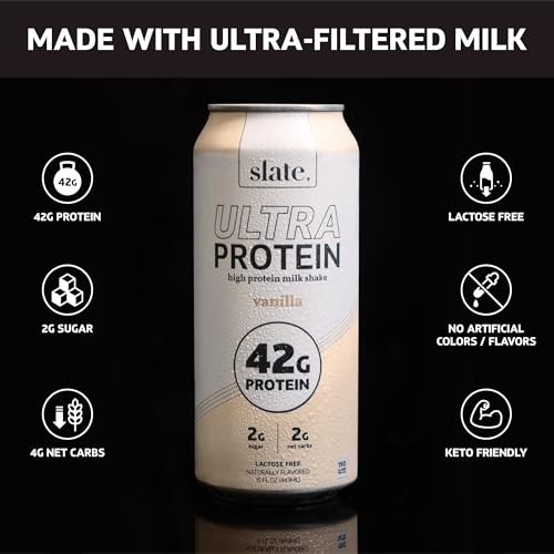 Slate Milk - Ultra Protein Shake - Vanilla - 42g Protein, 2g Sugar, 190 Calories, 2g Net Carbs - Lactose Free, No Added Sugar - Made with Ultra Filter thumbnail