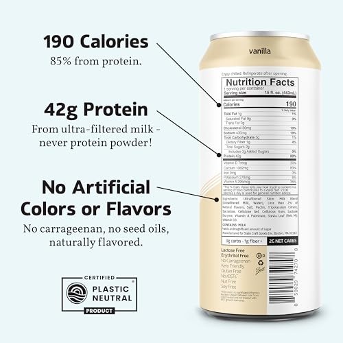 Slate Milk - Ultra Protein Shake - Vanilla - 42g Protein, 2g Sugar, 190 Calories, 2g Net Carbs - Lactose Free, No Added Sugar - Made with Ultra Filter thumbnail