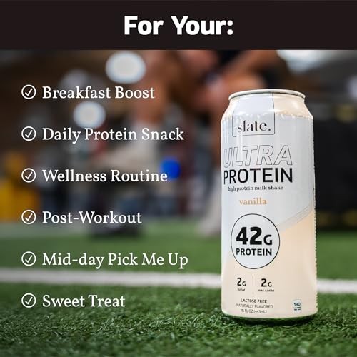 Slate Milk - Ultra Protein Shake - Vanilla - 42g Protein, 2g Sugar, 190 Calories, 2g Net Carbs - Lactose Free, No Added Sugar - Made with Ultra Filter thumbnail