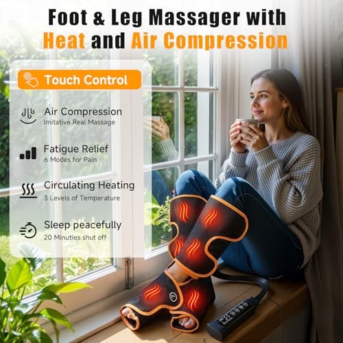 Banspol Leg Massager with Heat and Compression, Foot and Calf Massager for Circulation and Pain Relief, Compression Boots with Handheld Controller, 6