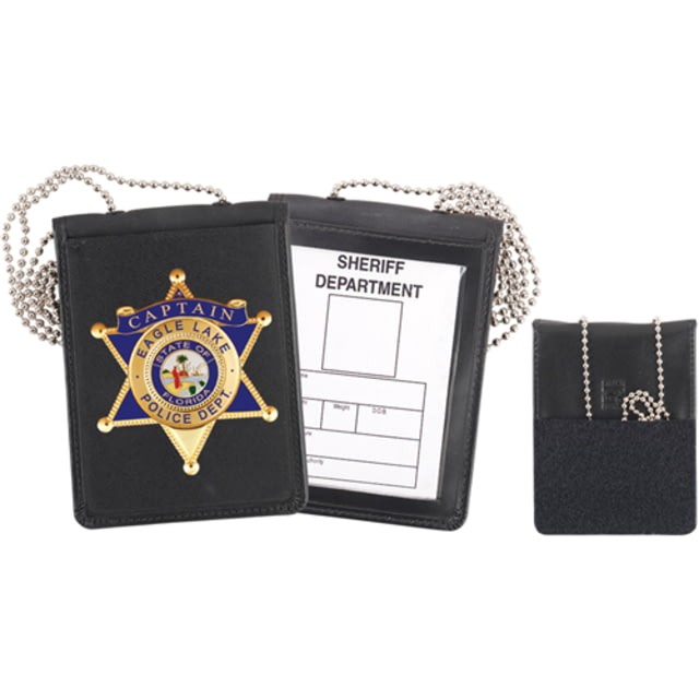 Strong Leather Recessed Velcro Badge and ID Holder with Chain - 71600-4962