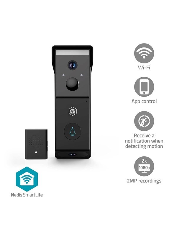 Nedis SmartLife Wireless Video Doorbell WiFi Camera, Battery Powered | 2x Full HD 1080p | Cloud Storage (optional) / MicroSD (not Included) | IP54 | W