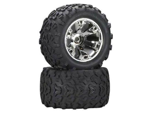 Traxxas 5674 Geode Chrome Wheels/Maxx Tires(2) 17-mm Hub: T-Maxx