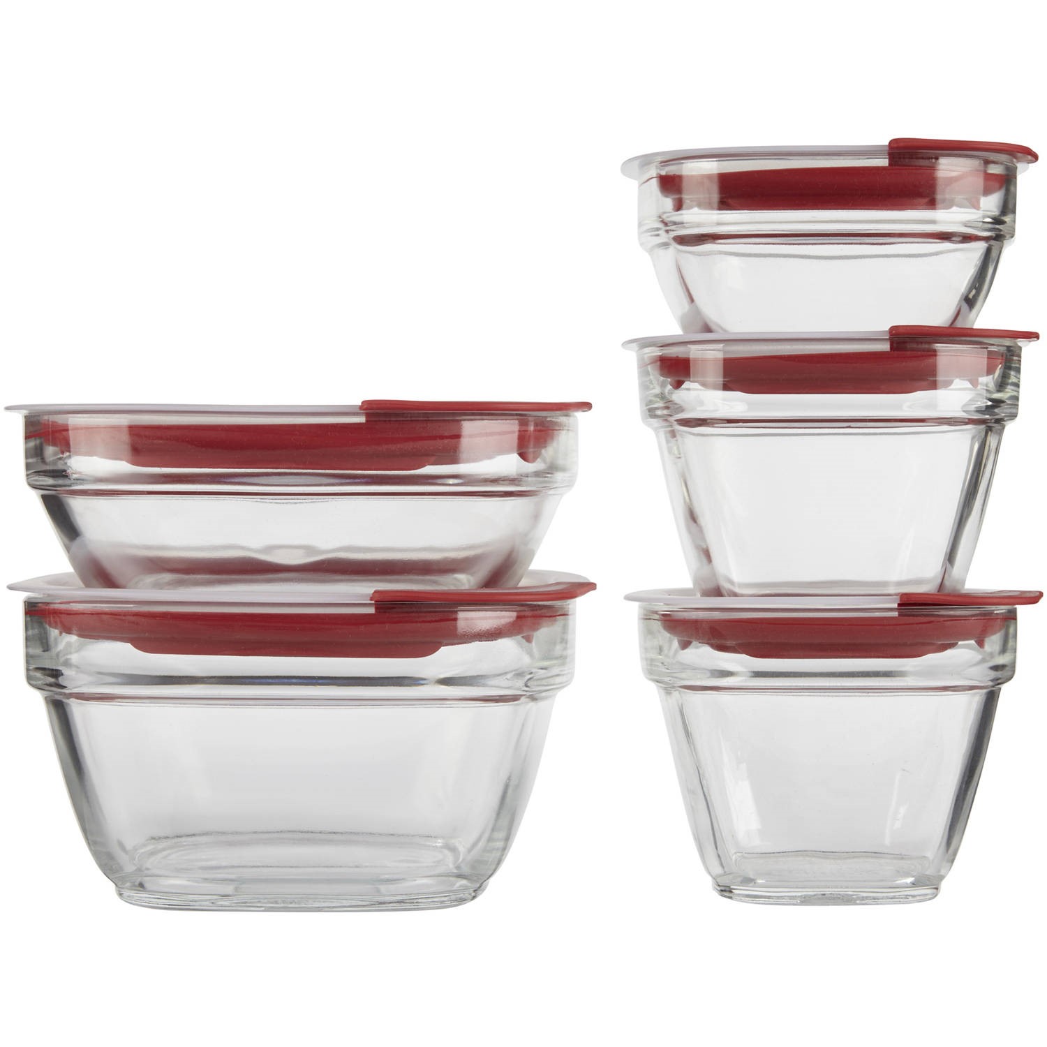 Rubbermaid Glass with Easy Find Lids 10-Piece Set, Red