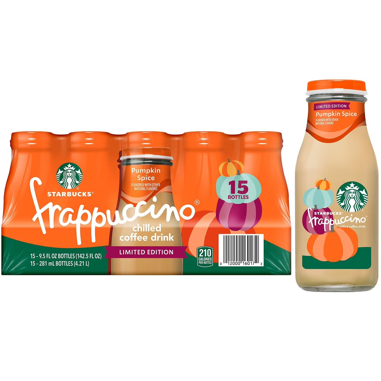 Starbucks Pumpkin Spice Frappuccino Chilled Coffee Drink, 9.5 Oz., 15 Pk