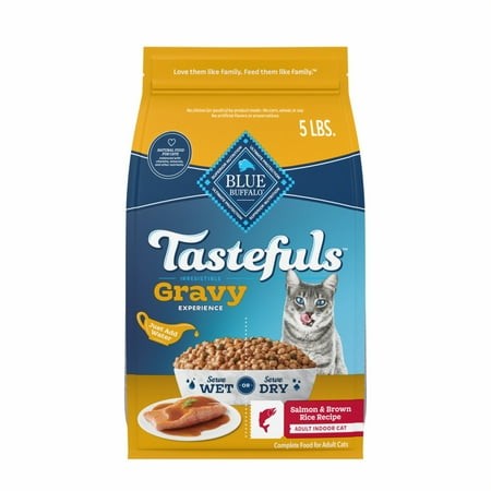 ( BEST BY 2026 JUL 30)Blue Buffalo Tastefuls Irresistible Gravy Indoor Adult Dry Cat Food  Salmon  5lb Bag