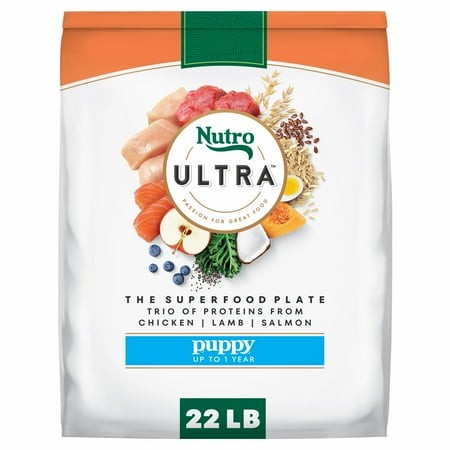 Nutro Ultra High Protein Dry Puppy Food  Trio of Proteins from Chicken  Lamb and Salmon  22 Lb Bag
