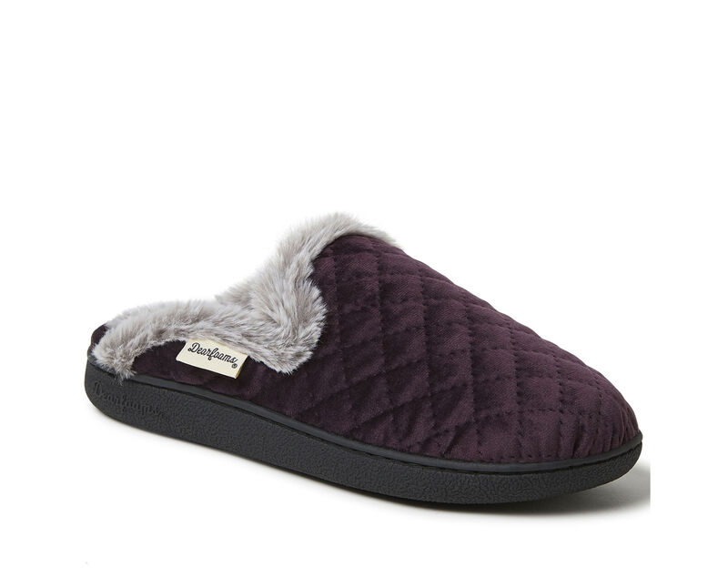Dearfoams Womens Quilted Velour Scuff Slippers thumbnail