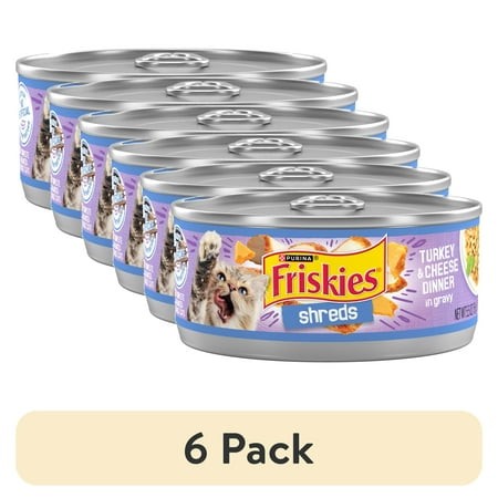 (6 Pack) Purina Friskies Shreds  Turkey and Cheese Dinner in Gravy  Wet Cat Food  5.5 Oz Can