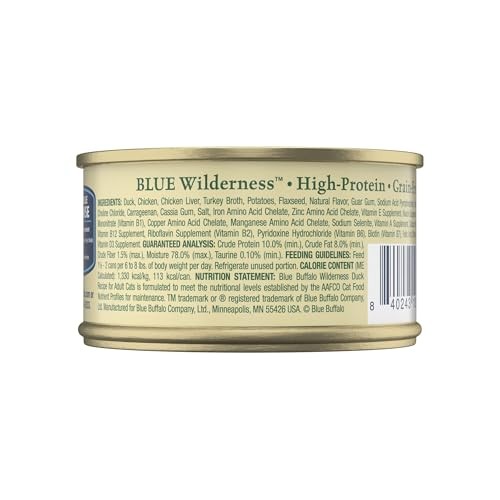Blue Buffalo Wilderness Adult Wet Cat Food, Natural High-Protein and Grain-Free Recipe, Duck Paté Recipe, 3oz Cans, 4Pack Trial Size thumbnail