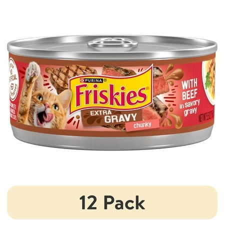 (12 Pack) Purina Friskies Extra Chunky Gravy  Soft Beef  Wet Cat Food  5.5 Oz Can