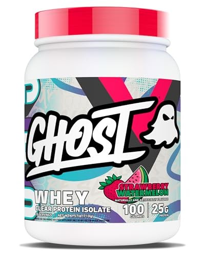 GHOST Clear Whey Isolate Protein Powder, Strawberry Watermelon - 1.57 LB Tub, 25G of Whey Protein - Post Workout Drink for Muscle Gain & Recovery – 