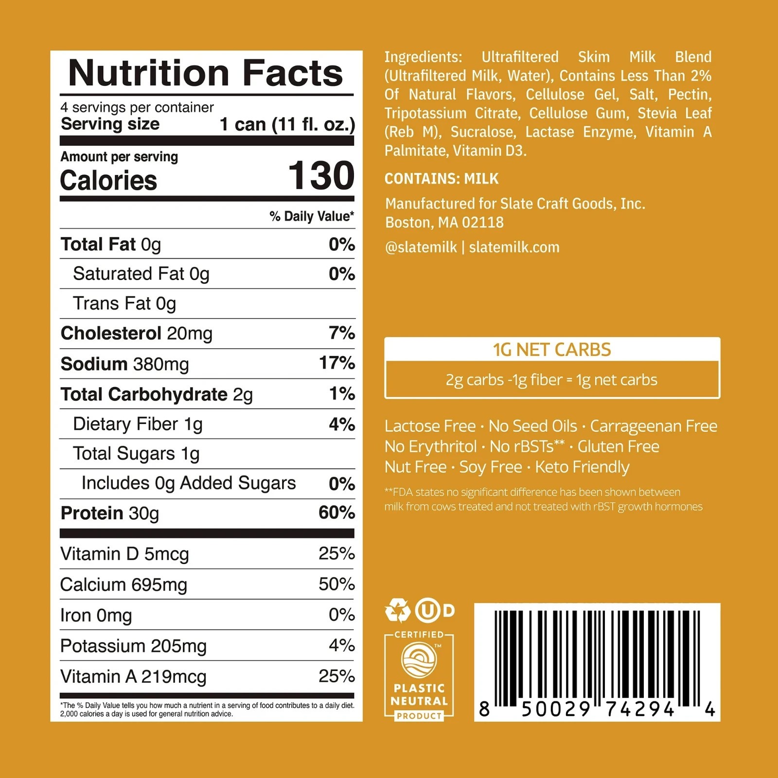 Slate Milk Salted Caramel Ultra 30g Protein Shake - 11 Fl Oz Can thumbnail
