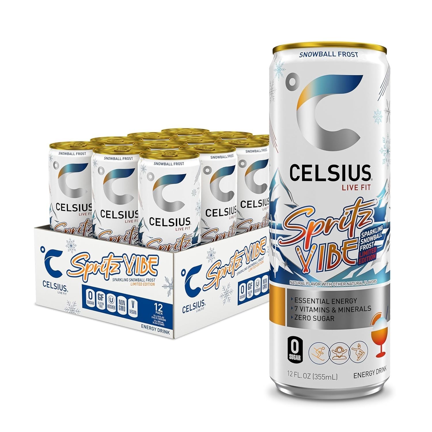 CELSIUS Sparkling Spritz Vibe, Sugar Free Energy Drink, 12 Fl Oz (Pack of 12)