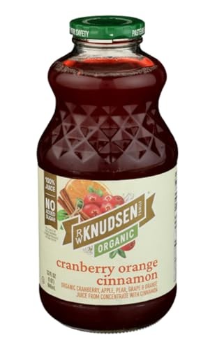 R.W. Knudsen Organic Cranberry Orange Cinnamon Juice, 100% Juice Blend, No Artificial Sweeteners, 32 Fl Oz Glass Bottle | USDA Organic, Non-GMO, Koshe