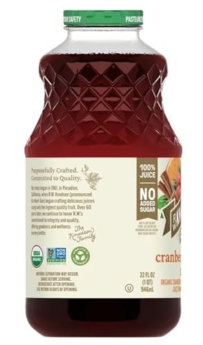 R.W. Knudsen Organic Cranberry Orange Cinnamon Juice, 100% Juice Blend, No Artificial Sweeteners, 32 Fl Oz Glass Bottle | USDA Organic, Non-GMO, Koshe thumbnail
