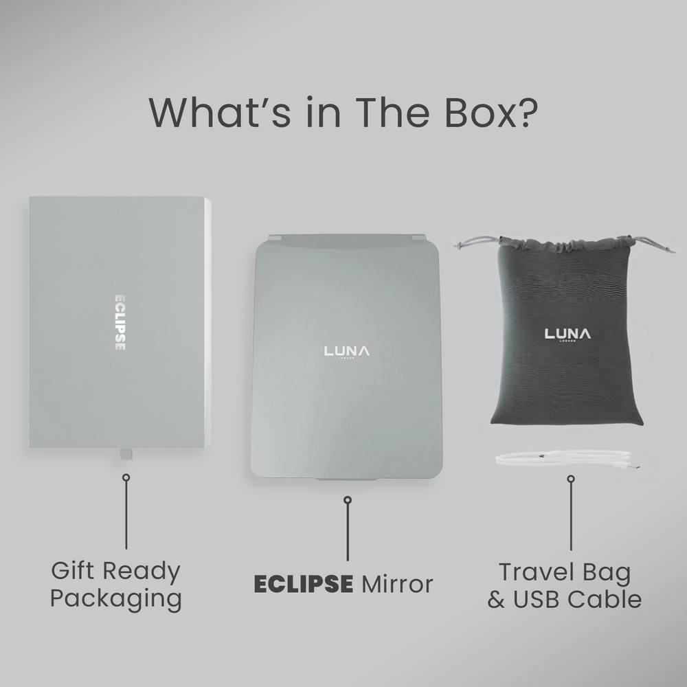 LUNA London Eclipse Travel Mirror | LED Lighted Rechargeable Vanity Makeup Mirror in Grey | Size: 1 Pack