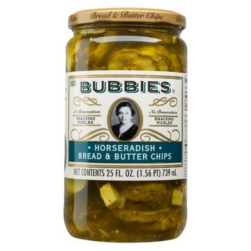 Bubbies, Snacking Pickles Horseradish Bread and Butter Chips Pickles, 25 Oz (Case of 6)