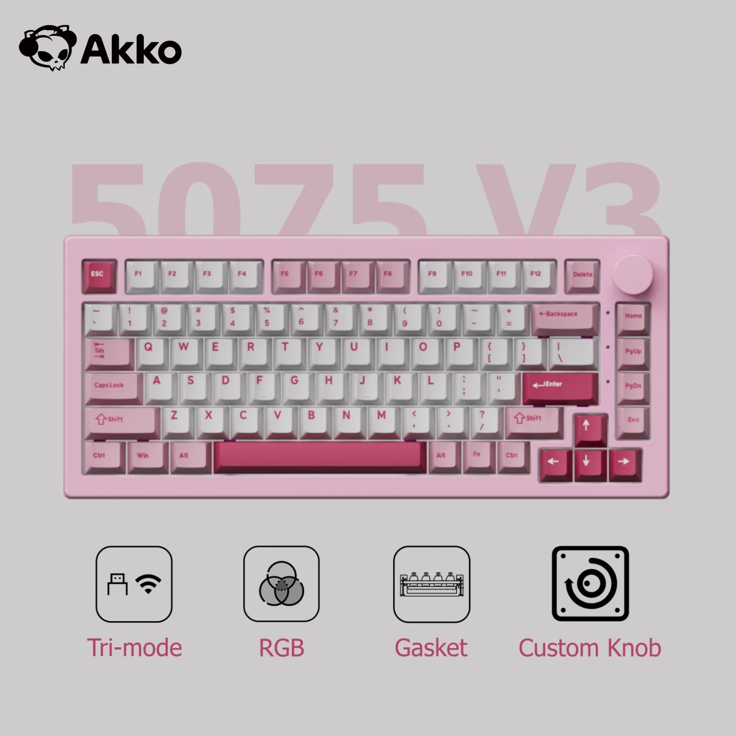 Akko 5075 V3 75% Mechanical Keyboard 8000/10000mAh 2.4GHz Wireless/ Wired Type-C/BT 5.0 Hot Swap RGB Gasket for Gaming Typing