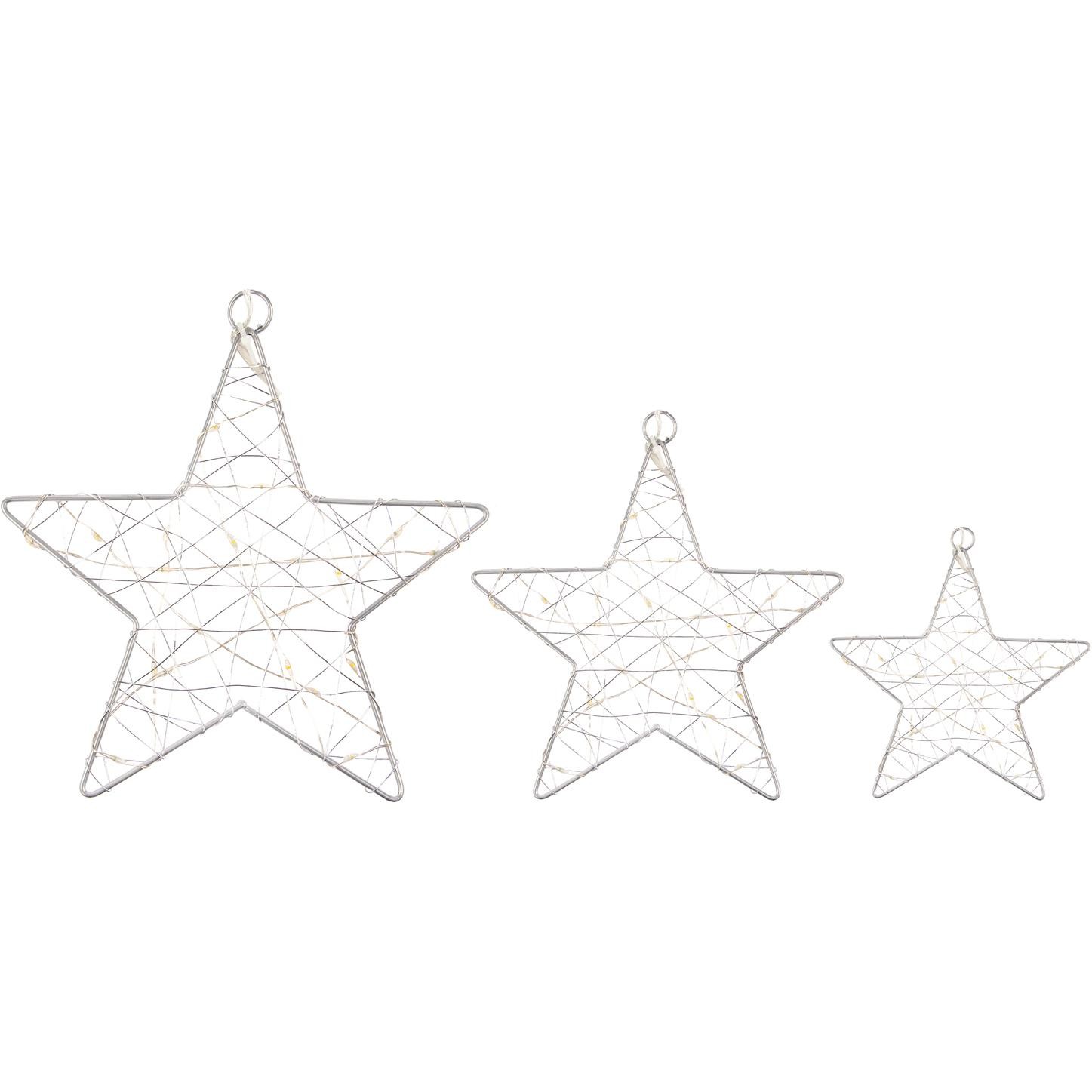 Idena, Catena Luminosa, Stelle Decorative a LED 3pcs 12/18/24cm Ww 6h Timer (0.04m)