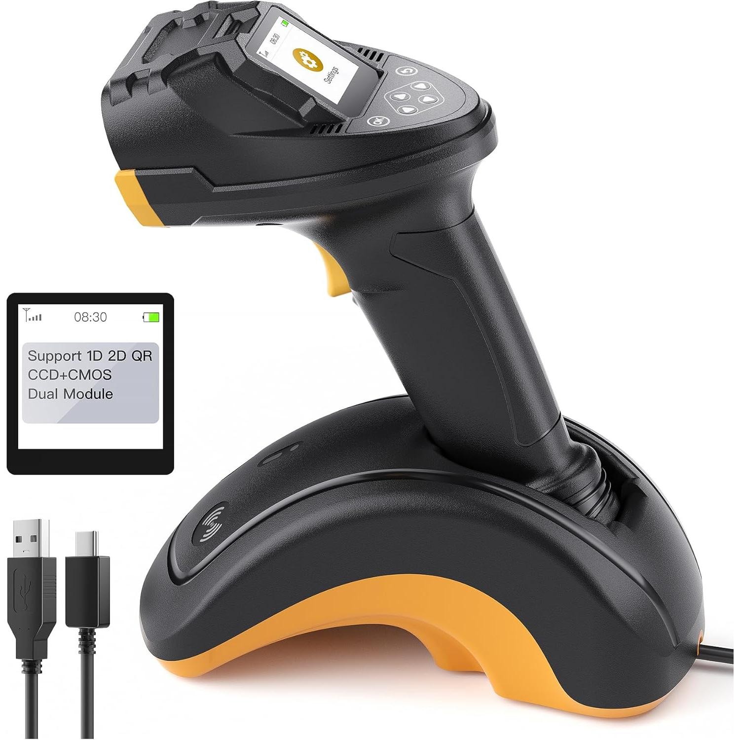 Inateck Barcodescanner Pro8 Black with Data Transfer Station (Codici a Barre 1D, Codici a Barre 2D), Lettore Codice a Barre, Nero