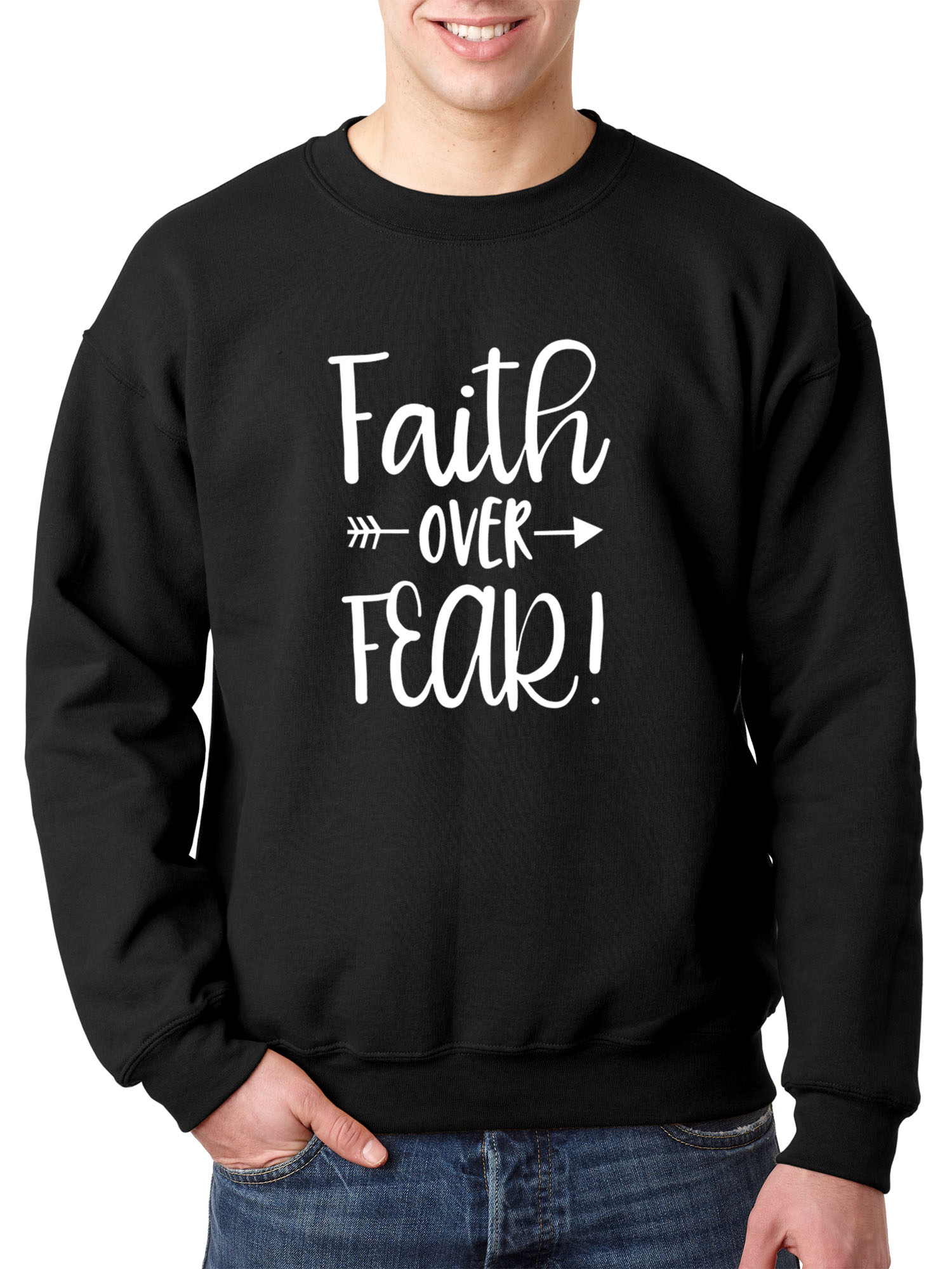Trendy USA 1253 - Crewneck Faith Over Fear Script Sweatshirt Small Black