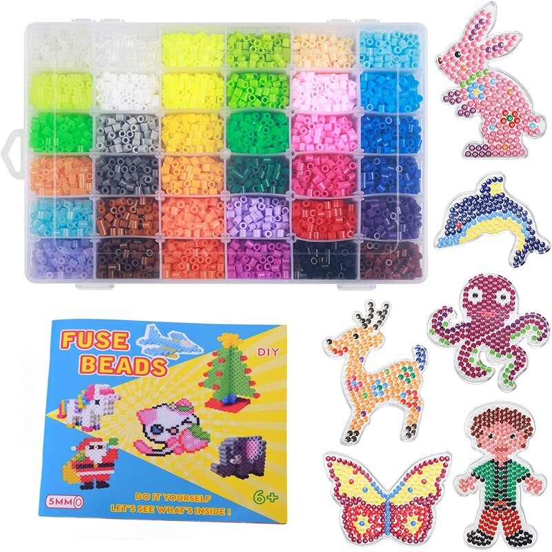 JINLETONG – Ensemble De Perles Hama 5mm, 9600 PièCES, Puzzle à Monter Soi-même, Perles Fusibles Avec 10 Panneaux, 4 Pincettes, 1 Motif Avec Acces thumbnail