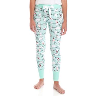 Derek Heart Juniors Holiday Polar Bear Jogger Pants Small Mint Green Multi