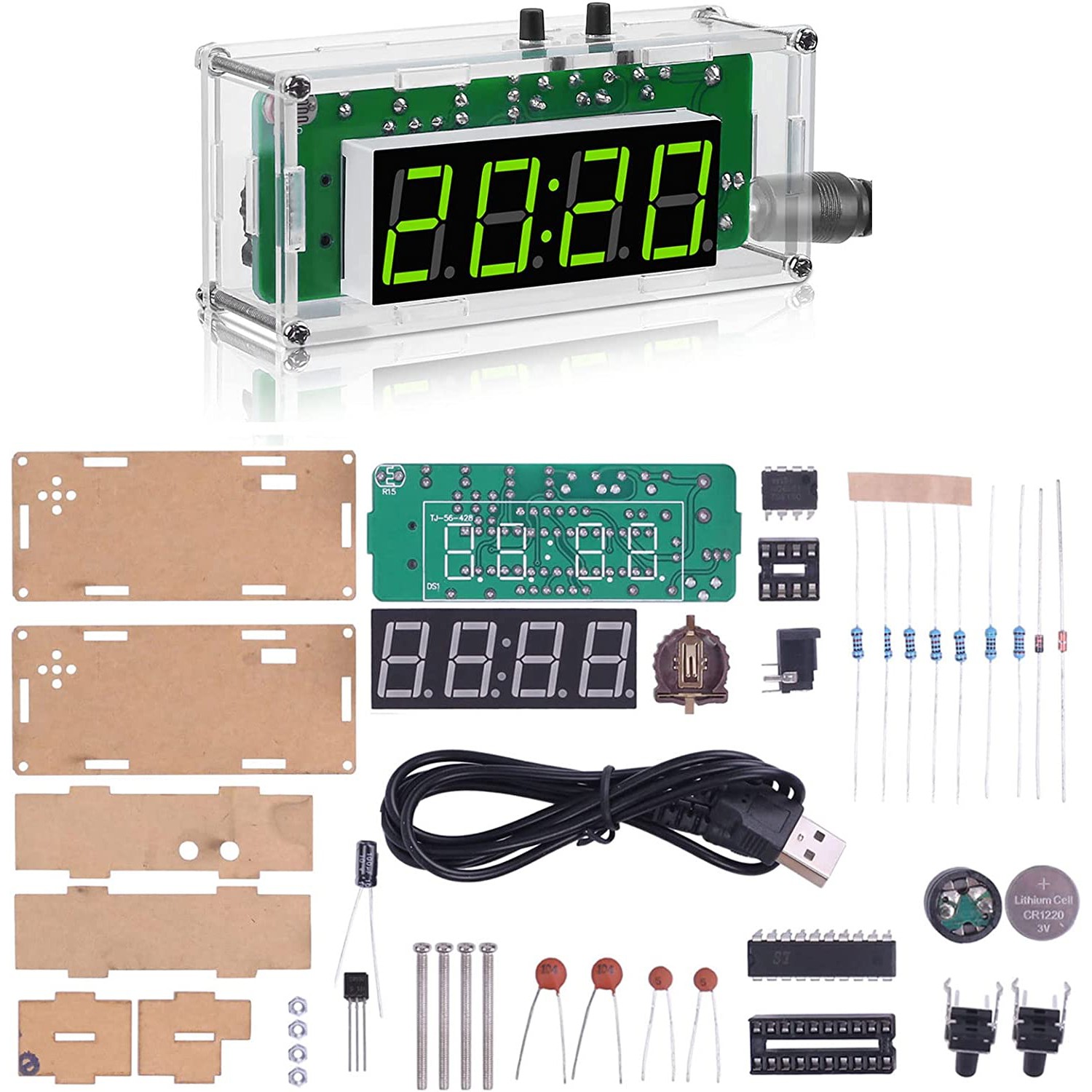 TJ-56-428 Kits D'horloge Numérique De Bricolage à 4 Chiffres Avec Coque En Acrylique, Kit De Pratique De Soudage De Réveil à Monter Soi-même Pour