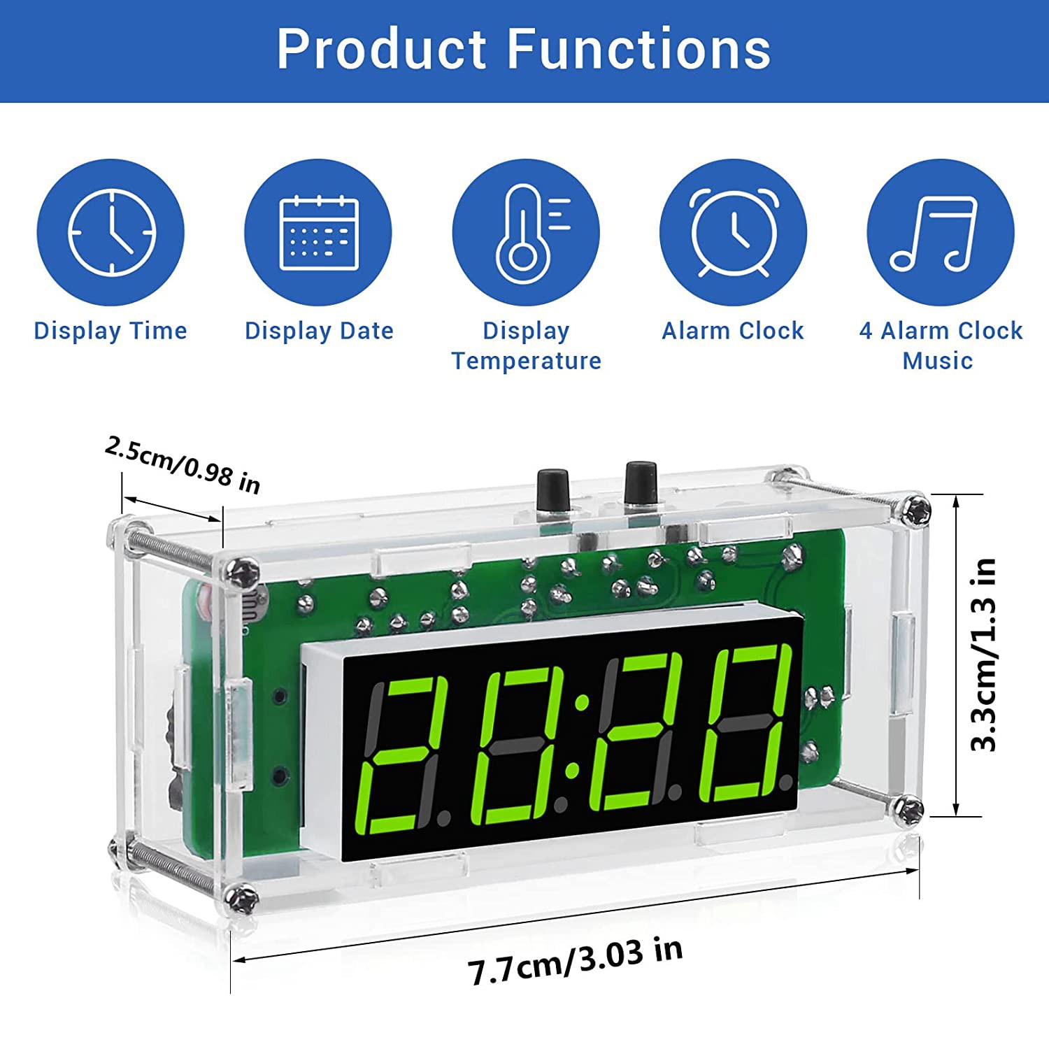 TJ-56-428 Kits D'horloge Numérique De Bricolage à 4 Chiffres Avec Coque En Acrylique, Kit De Pratique De Soudage De Réveil à Monter Soi-même Pour thumbnail