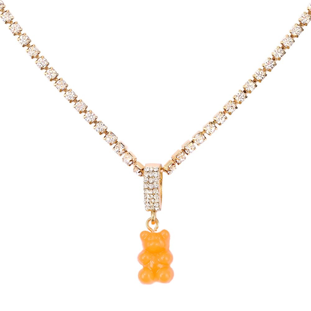 Punk Colorful Gummy Bear Pendant Metal Crystal Choker Necklace for Women Multi-layer Cute Bear Tennis Clavicle Chain Jewelry thumbnail